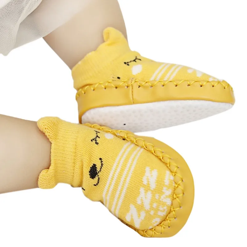 Модные Мультяшные носки детские носки-тапочки нескользящие носки для малышей, новые хлопковые носки для прогулок - Цвет: Цвет: желтый