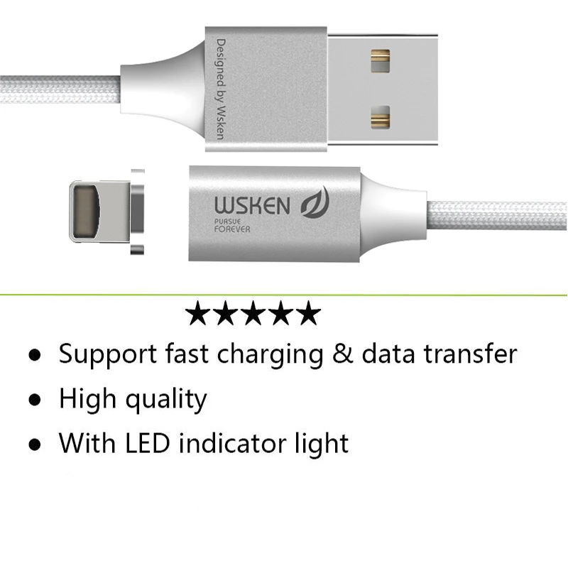 Магнитный кабель WSKEN lite2 с разъемом для быстрой зарядки, Магнитный зарядный кабель для телефона для iPhone X 8 7 6 5, usb-кабель для iPad, 1 м