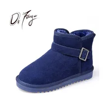 DRFARGO/обувь женские ботильоны корова замшевые зимние сапоги теплые Зимние сапоги с пряжкой слипоны мехом Дамская обувь плюс размер 34–47 Zapatos