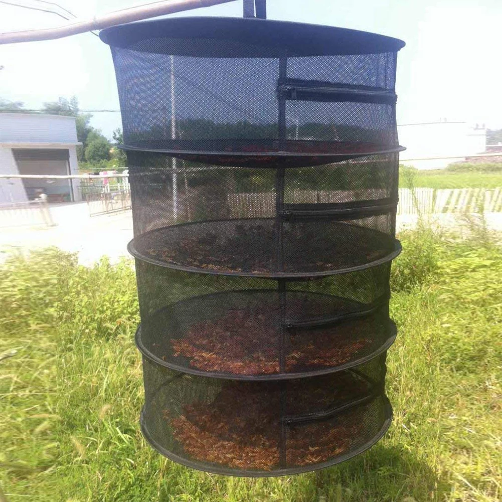 

Bag 4 Layer Folding Net Practical Zipper Dryer Outdoor Mesh Flowers Planting Herb Drying Rack Hanging Basket Home