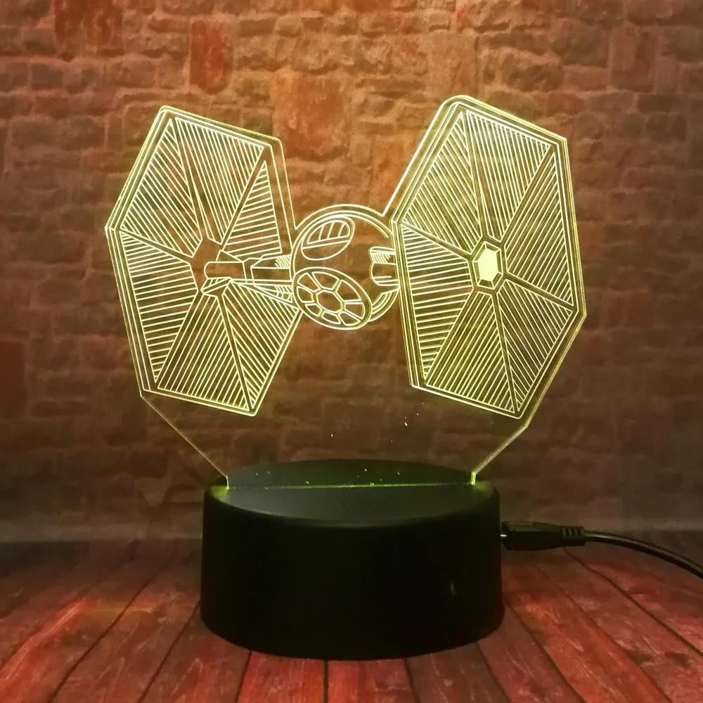 Звездные войны 3D Пробуждение силы Tie Fighter рисунок лампа визуальный 7 цветов Изменение ночник визуальный стол ребенок новый год подарки на