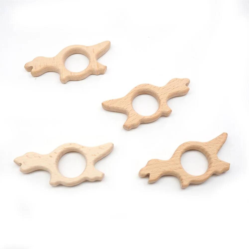 

Chenkai 10pcs Wood Dinosaur Teether Ring DIY Organic Eco-friendly Unfinished Nature Baby Rattle Teething Grasping Animal Toy