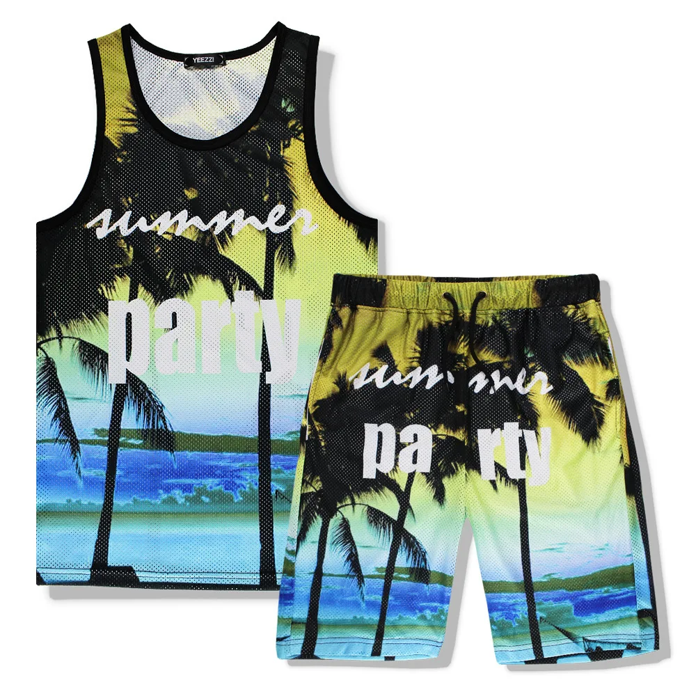 

Two Pieces Man Summer 3D Print Sea Beach Party Casual Tank Top Sets Sleeveless T shirt+Shorts Mens Fitness Clothing Vest Set