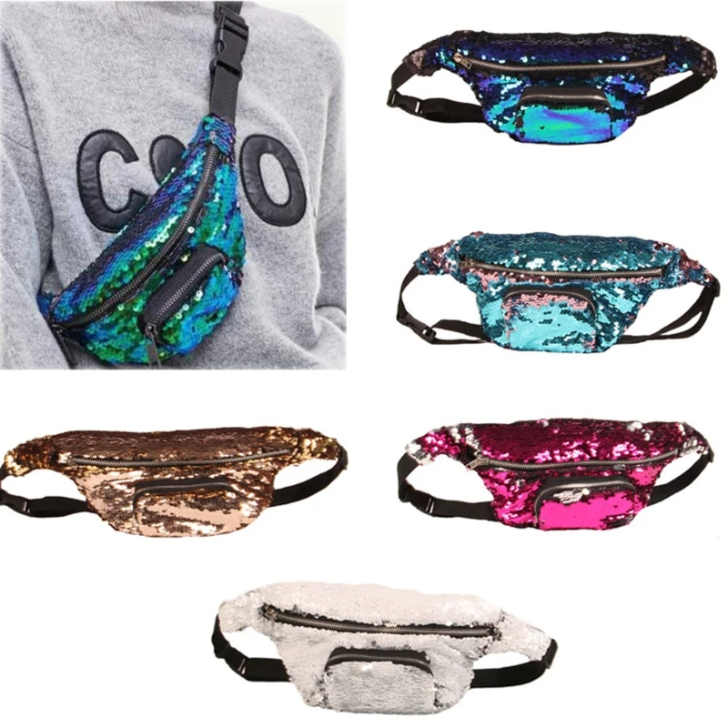 Thinkthendogirls новый дизайн Цвет Для женщин Блёстки сумка на молнии Грудь Fanny Pack сумка талии регулируемый ремень Портативный 5 цветов