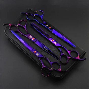 

Purple Dragon 7.0 inch Professional Pet Grooming Scissors Dogs Shears Hair Cutter Straight & Curved & Thinning Scissors 4pcs/set