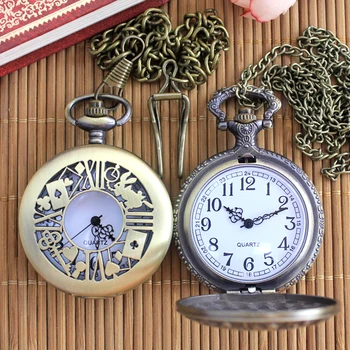 

2017 Antique Copper Steampunk Vintage Hollow Bronze Gear Hollow Quartz Pocket Watch Necklace Pendant Clock Chain Men's Women