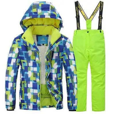 Детский лыжный и сноубордический костюм, зимние куртки и штаны, водонепроницаемая Лыжная одежда с капюшоном и флисовой подкладкой, одежда для детей и подростков, для мальчиков и девочек-30 - Цвет: AS PHOTO