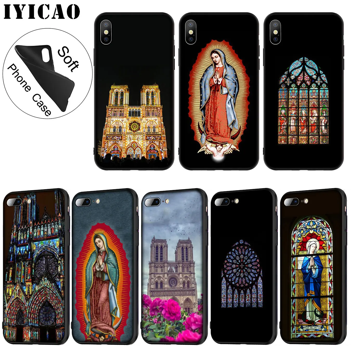 

IYICAO Notre Dame de Paris The Virgin of Guadalupe Soft Silicone Case for iPhone XR X XS Max 6 6S 7 8 Plus 5 5S SE 10 Cover