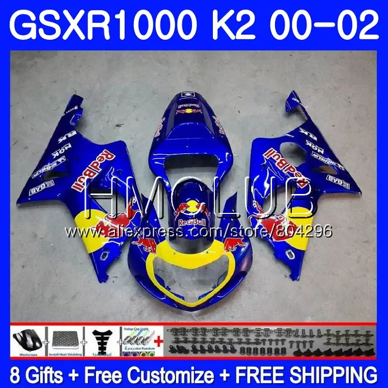 

Body For SUZUKI GSXR 1000 GSX-R1000 Blue yellow GSXR1000 00 01 02 31HM.7 GSXR-1000 00 01 02 K2 GSX R1000 2000 2001 2002 Fairing