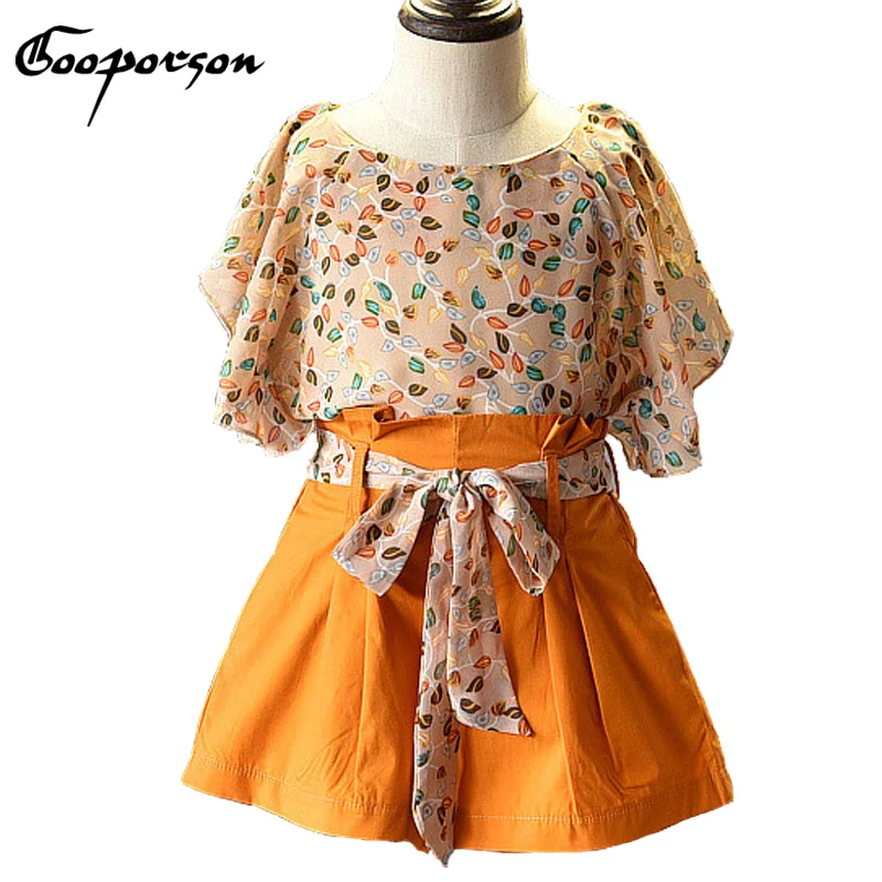

Kids Girls Clothes Set Short Sleeve Chiffon Blouse Shirt With Shorts 2 Pcs Children Summer Clothing Kids Girl's Outifts Floral