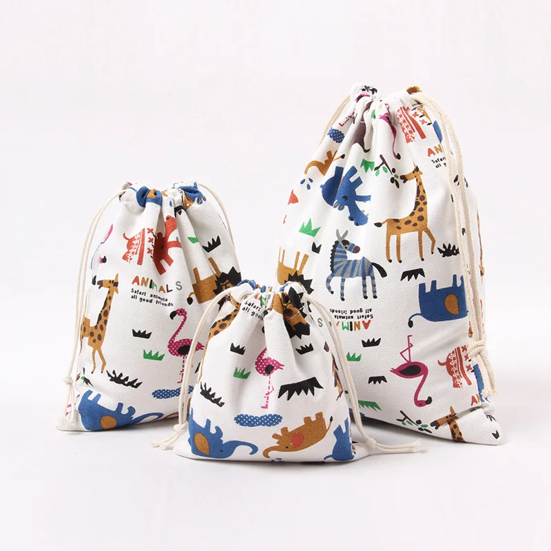 

N223 Cotton Canvas Storage Bag Gift Bag Print Giraffe Elephant Lion Zebra Animal Jewery Sorted Pouch