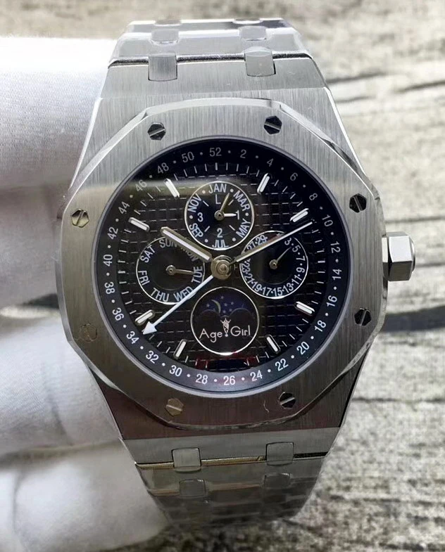 

Luxury Brand New Men Watch Automatic Mechanical GMT MoonPhase Sapphire Silver Luminous Blue Black Grey White Watches Transparent