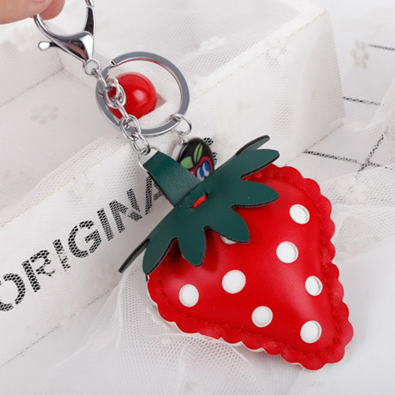 New Color Pu Leather Strawberry Keychain Chain Fruit Purse Bag Pendant