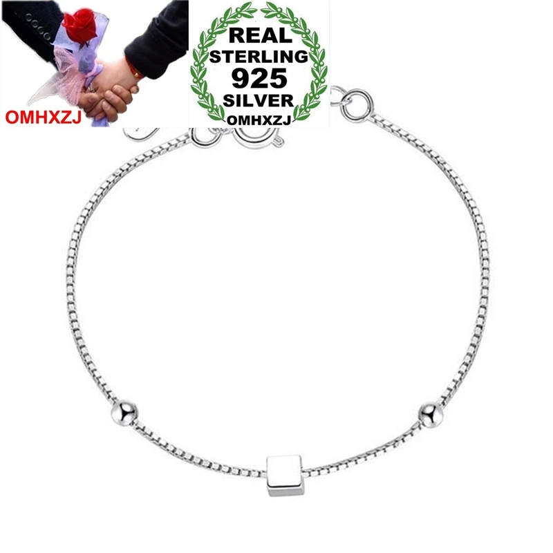 

OMHXZJ Wholesale Sweet Fashion Woman Couple Girlfriends Party Gift Cube Sugar Square Pentagram 925 Sterling Silver Bracelet SZ90