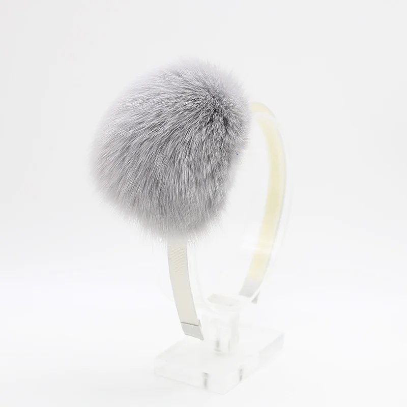 Модный натуральный мех recoon меховой помпон из лисьего меха с защелкой, повязка на голову с кнопкой, сменные зимние популярные аксессуары для девочек 12 см pom - Цвет: grey fox fur