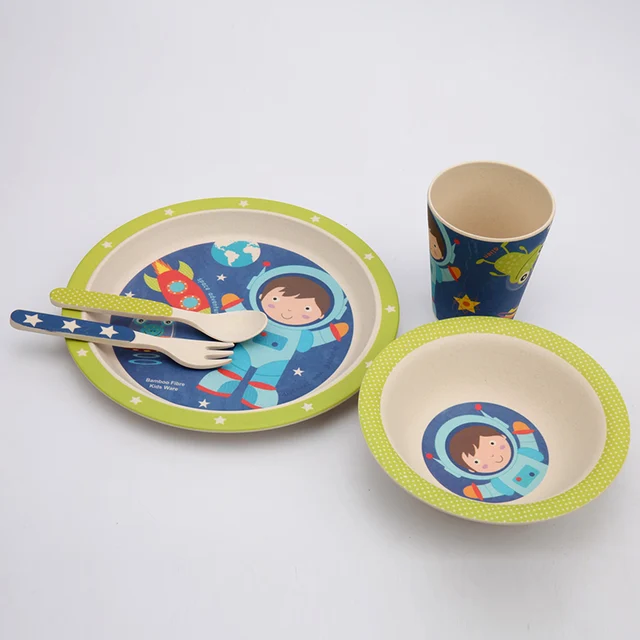 5pcs Set Baby Feeding With Bowl Plate Forks Spoon Cup Dinnerware 5pcs Set Baby Feeding With Bowl Plate Forks Spoon Cup Dinnerware Bamboo Fiber Kids Tableware Dish Bpa Free Eco Friendly