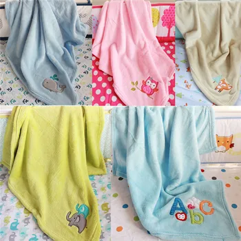 

Newborn Baby Blanket Cotton Cartoon Lovely Embroidery Baby Infant Coral Velvet Swaddle Portable Receiving Blankets Unisex