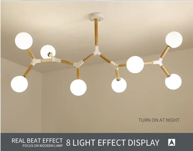 Творческий Nordic светодиодный Люстра с Стекло мяч для Гостиная Спальня деревянные люстры G9 осветительные приборы для внутреннего