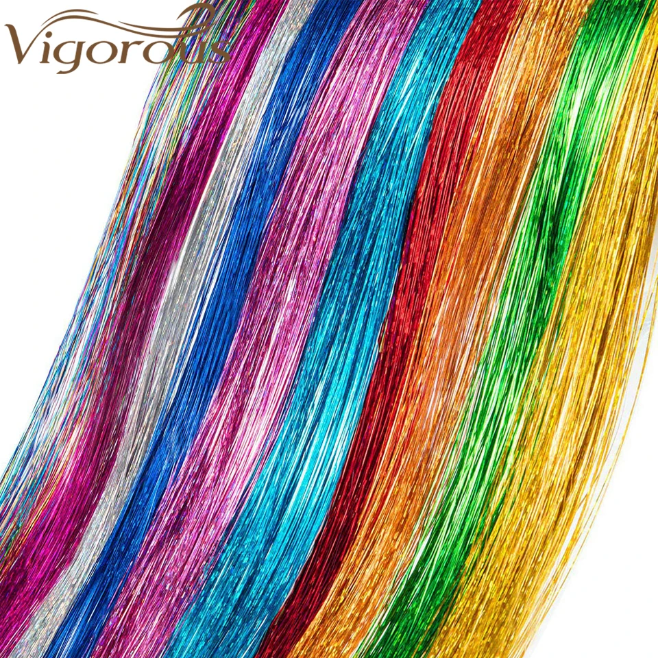 Vigorous Tinsel Bling Hair Secoration for Synthetic Hair Extension Glitter Rainbow for Girls And Party 115cm 110 Strands/pcs