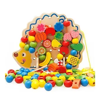 

ABWE Best Sale MWZ Wooden Fruits and Vegetables Lacing & Stringing Beads Toys with Hedgehog Board for Above 3 Years Old Kids