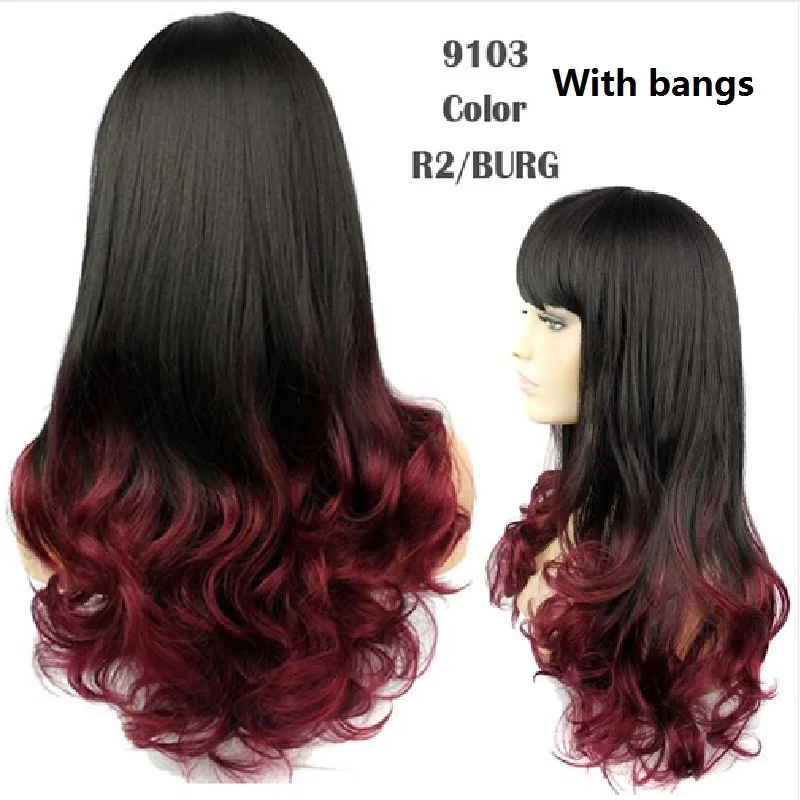 

Fashional Sexy women wigs ombre natural hair heat resistant synthetic wigs high quality long wavy wig 66cm blonde wigs cosplay