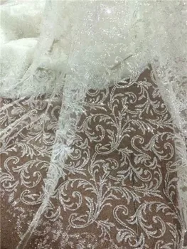 

Nice wedding/party white French tulle material fashion net lace fabric with glitter UN106(5yards/lot)