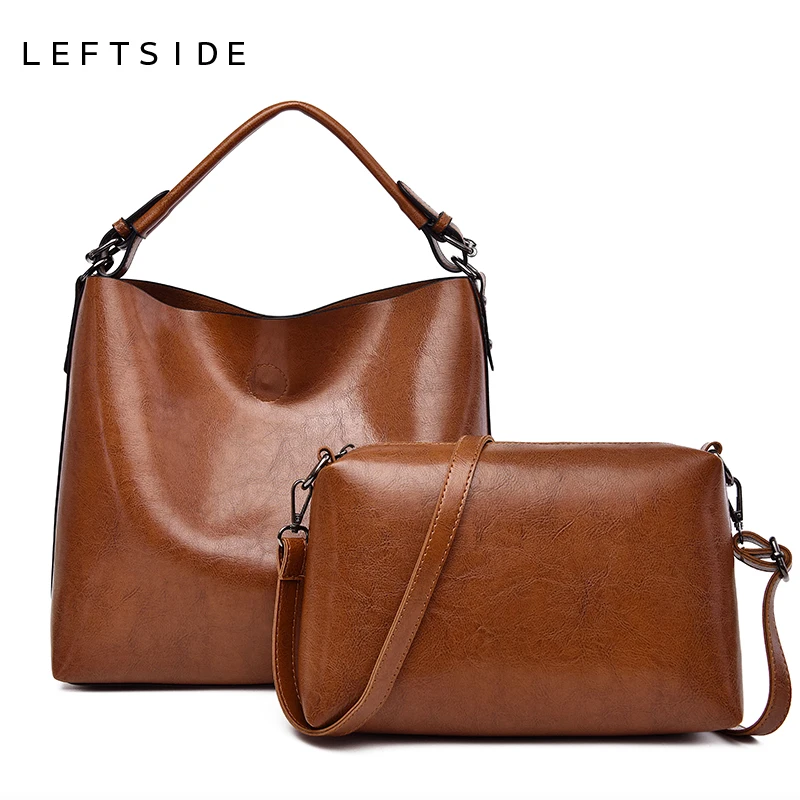 

LEFTSIDE 2 PCS/SET Luxury Handbags Women Bags Designer Shoulder Bag 2018 Bucket Handbag Quality PU Leather Ladies Crossbody Bag