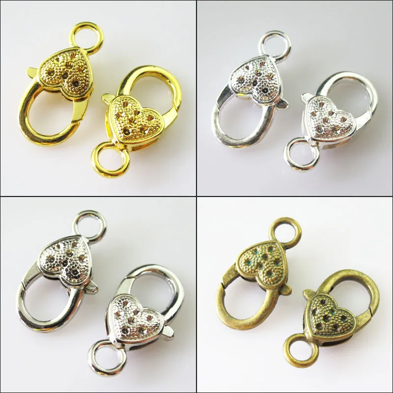 

New 4Pcs Heart Lobster Clasps Connectors Gold Dull Silver Bronze Plated 14x27mm