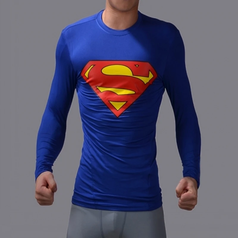 

High Elastic Fitness Tights Compression Men T-Shirts Superman/Spider Man/Captain American Tight Shirts Elastic Men long T Shirt