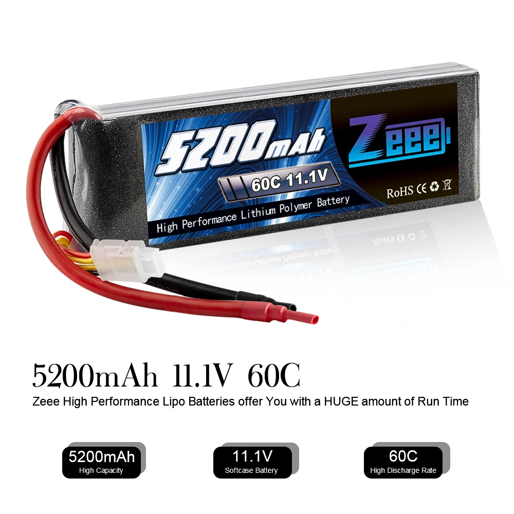 Zeee 11,1 V RC Lipo аккумулятор 5200mAh 3S перезаряжаемый RC аккумулятор FPV 60C с штекером Deans XT60 для RC автомобиля грузовика вертолета квадрокоптера