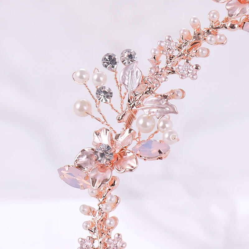  Rose Gold Flower Pearl Headband Tiara Wedding Bridal Princess Headband Hair Jewelry Crystal Pearl H