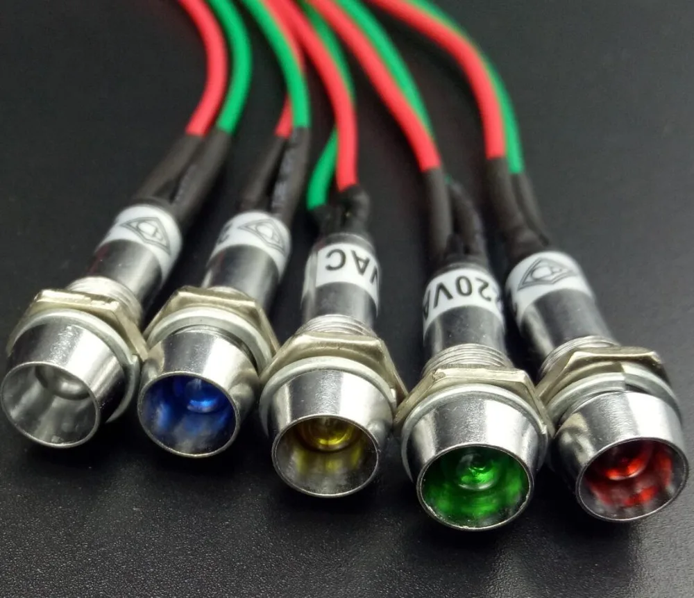 8pcs LED indicator light 220V 12V 8mm mounting hole signal | Лампы и освещение
