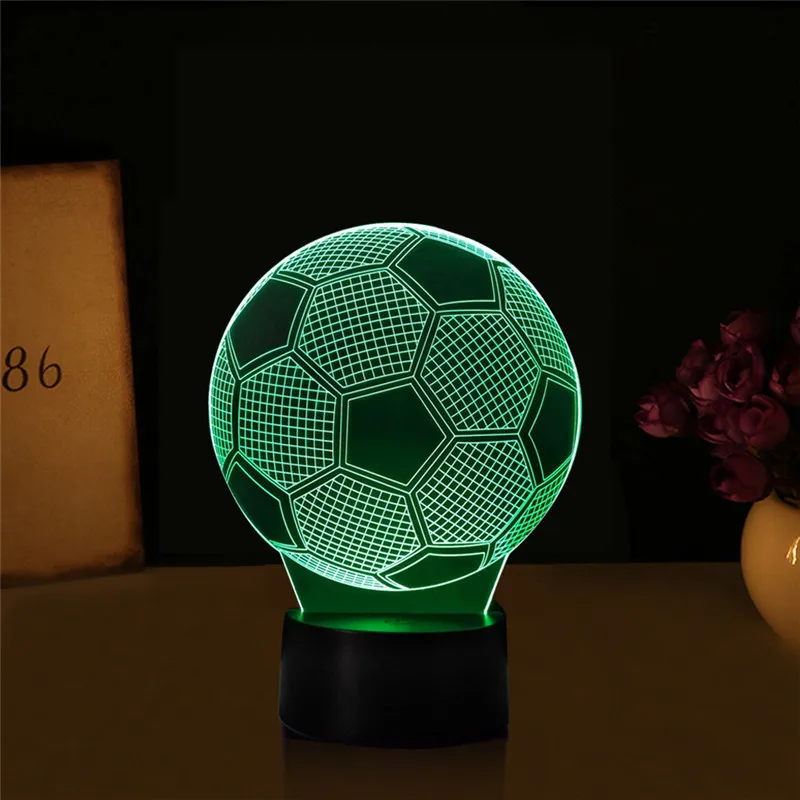 Deal Best Football Shape 3D Optical Illusion Smart 7 Colors LED Night Light Table Lamp with USB Power Cable for Chelsea Football Fans Gift