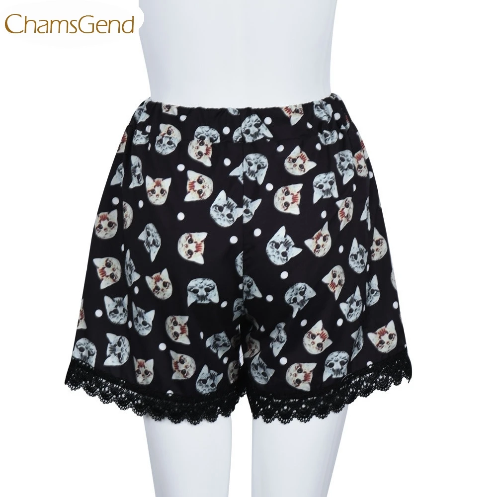 Chamsgend новые женские шорты для отдыха для девочек с принтом головы котенка, эластичные черные шорты с высокой талией и кисточками 160629, Прямая поставка