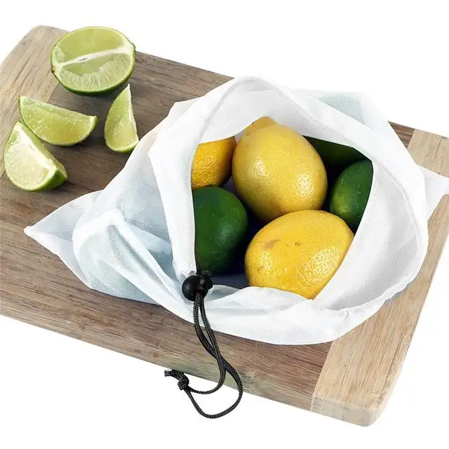 12 Pcs Set Reusable Produce Bags Black Rope Mesh Storage 12 Pcs Set Reusable Produce Bags Black Rope Mesh Storage Vegetable Fruit