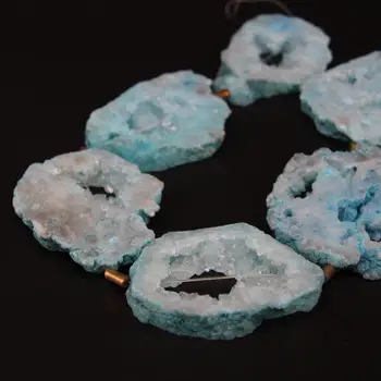

15.5"/strand Large Light Blue Raw Quartz Geode Druzy Freeform Slab Nugget Beads,Natural Roug Crystal Drusy Slice Pendant Jewelry