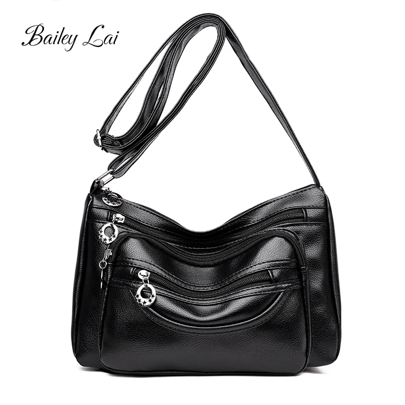 BAILEY LAI Women handbag ladies PU leather Black messenger bag women's shoulder crossbody bag female large tote bag zipper bags BAILEY LAI Women handbag ladies PU leather Black messenger bag women's shoulder crossbody bag female large tote bag zipper bags