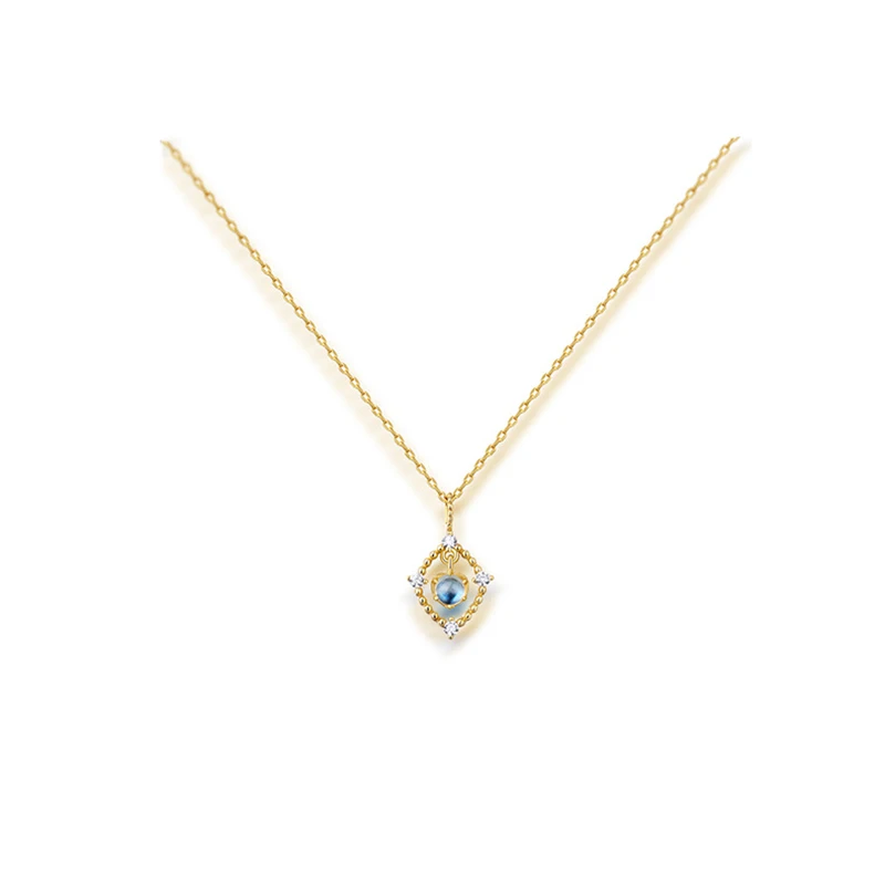 

Square cutout movable blue moonstone pendant for Women 925 silver Japanese and Korean style