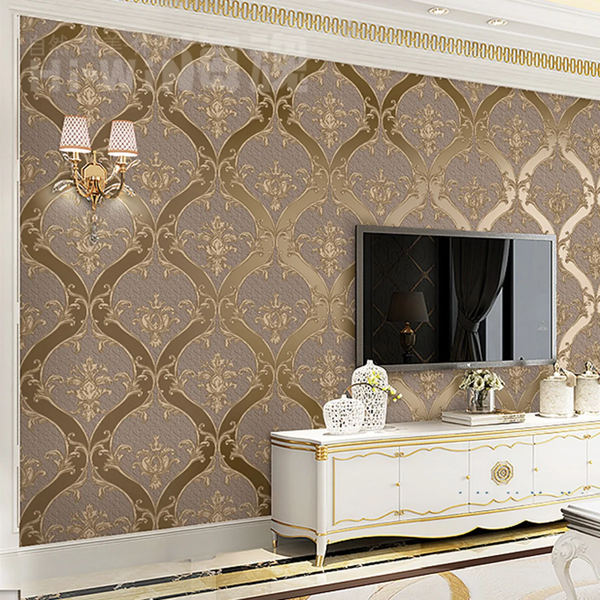 European Retro Damascus Living Room TV Background Wallpaper Embossed Thickened Brown Non-woven Bedroom Film and TV Wall Paper European Retro Damascus Living Room TV Background Wallpaper Embossed Thickened Brown Non-woven Bedroom Film and TV Wall Paper