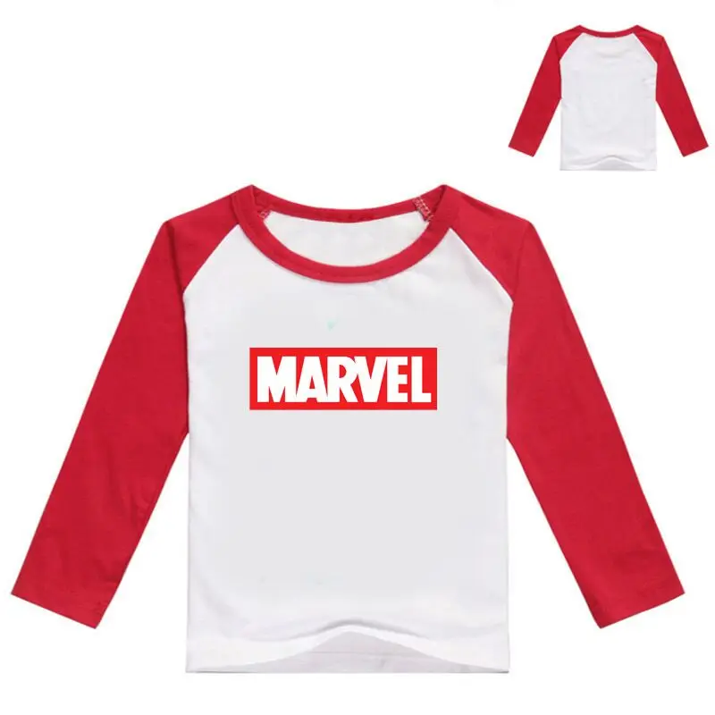color at picture Новая весенняя Футболка с принтом комиксов Marvel для маленьких мальчиков детская одежда детские футболки с длинными рукавами хлопковые топы с героями мультфильмов для девочек - Цвет: color at picture