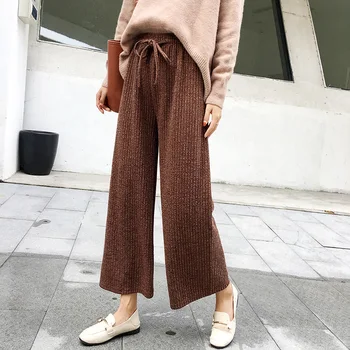 

2020 Fashion Wide Leg Pants Women High Waist Plaid Striped Loose Palazzo Pants Elegant Office Ladies Trousers Autumn And Winter