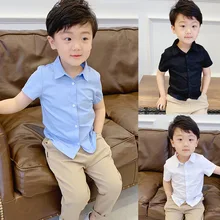 Children's cotton thin short sleeve shirts fashion gentleman kids shirt new cool summer boys white blue black shirt