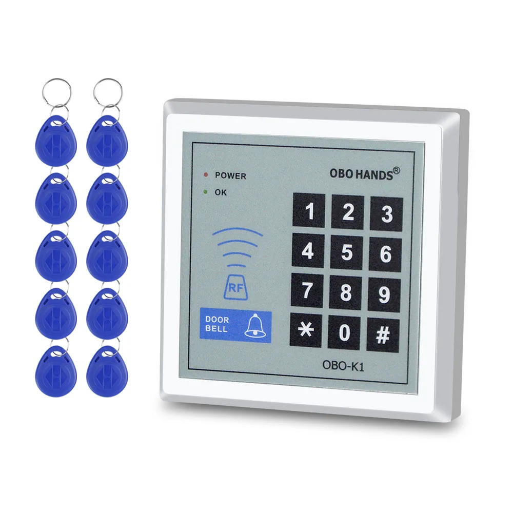 Standalone RFID Access Control Keypad Controller 125KHz Card Reader Keyboard with EM4100/TK4100 Keyfobs for Door Lock System