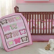 4 шт. розовая бабочка детская кроватка постельные принадлежности одеяло бампер лист пыли Рюшами Набор