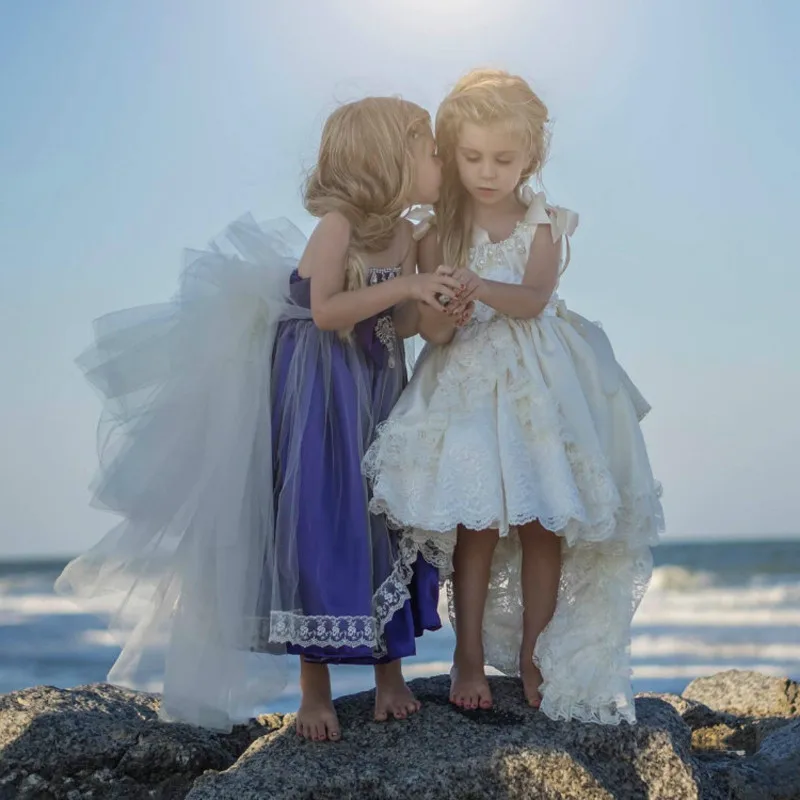 High Low O-Neck Flower Girl Dress Sleeveless Lace Beads Ribbon Spring Pageant Kids Communion Dress High Low O-Neck Flower Girl Dress Sleeveless Lace Beads Ribbon Spring Pageant Kids Communion Dress