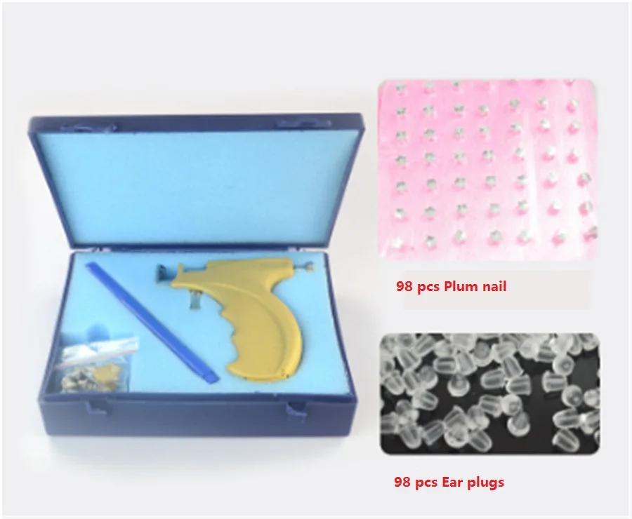 Профессиональный Пистолет Для Пирсинга Ушей из нержавеющей стали с маркером, мини-зеркалом, без боли, безопасные серьги, Инструмент Для Пирсинга Ушей - Цвет: 98pcs Plum nails