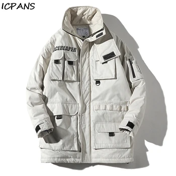 

ICPANS Winter Warm Thicken Zipper Coats Cargo Men's Parkas Casual Male Zipper Multi-Pockets Overcoat Jackets
