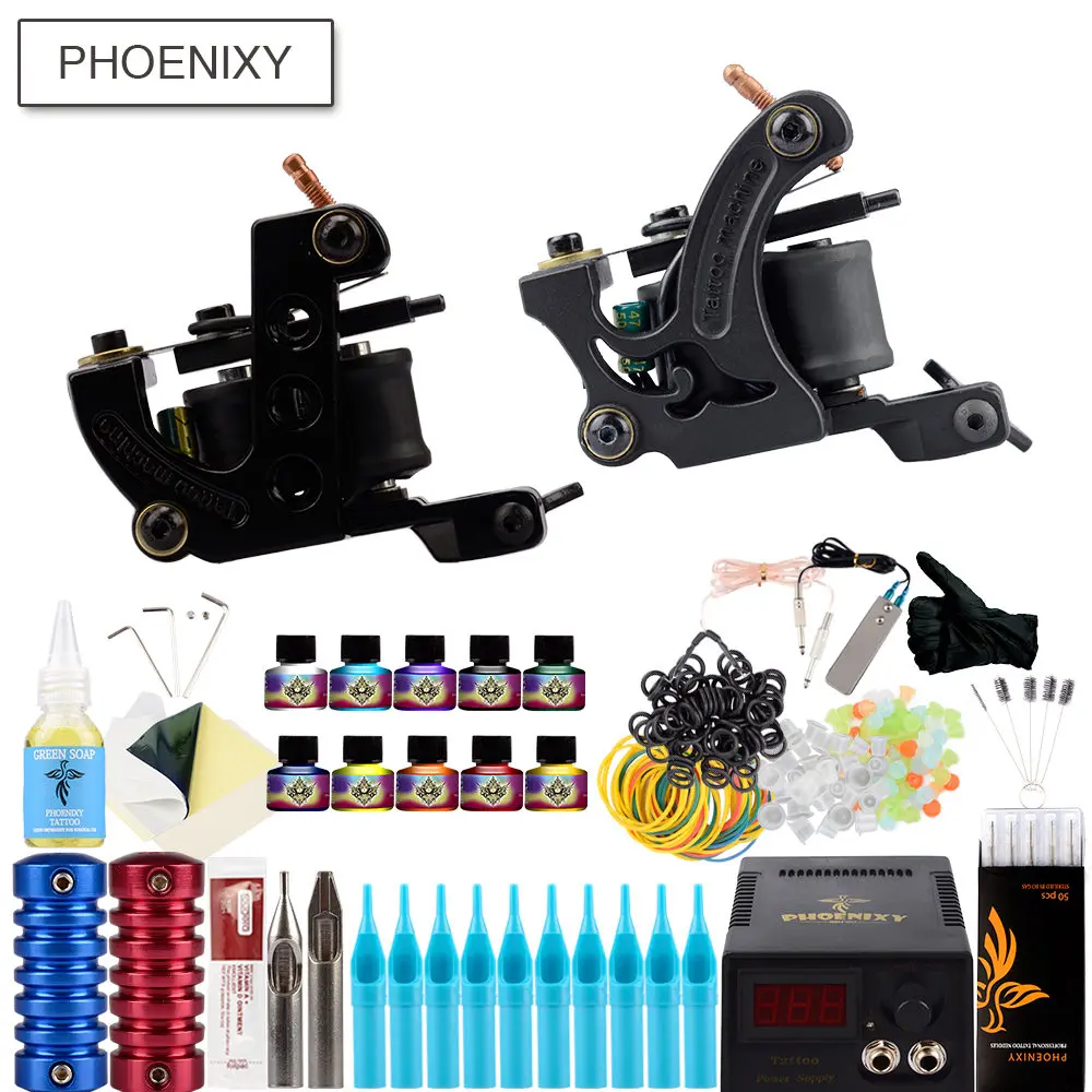

Complete Tattoo Machine Set 10PC Immortal Tattoo Inks Power Supply Set Grips Needles Body Art Tools Kit Tattoo Permanent Makeup