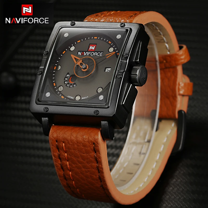 

NAVIFORCE Mens Watches Top Brand Luxury Casual Quartz Watch Dive Leather Sport Wristwatch relojes hombre Relogio masculino Clock