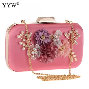 

Fashion Rhinestone Floral Clutch Bag 2018 Polyester Women Handbags Shell Pearl Luxury Evening Party Handbag Bolso Plastico Mujer
